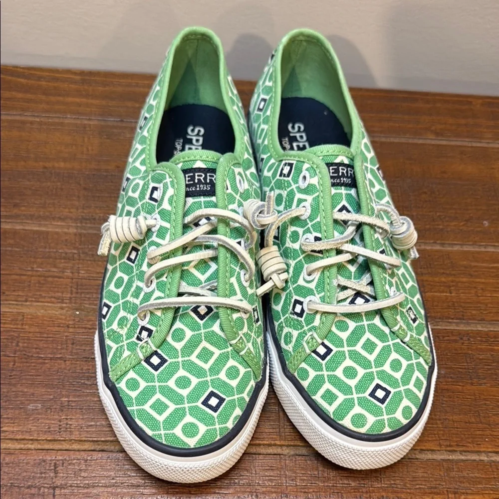 Women’s Sperry Topsider with memory foam green white and blue sneakers size 7.5m - Picture 2 of 8
